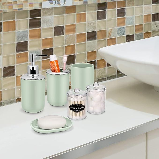 IMAVO Bathroom Accessories Set,Green Bathroom Set,9 Pieces Bathroom Accessory Set,Tray,Qtip Holders,Toilet Brush,Trash Can for Bathroom Décor and Home Gifts - ModernBath