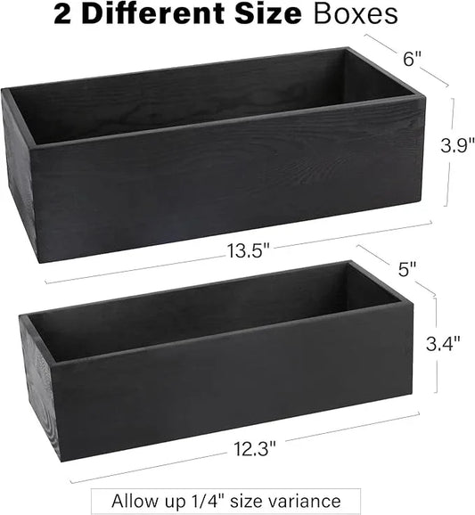 LotFancy Bathroom Decor Box, 2 Pack Wooden Toilet Paper Holder, Black Toilet Tank Storage Basket, Farmhouse Rustic Back of Toilet Tray - ModernBath