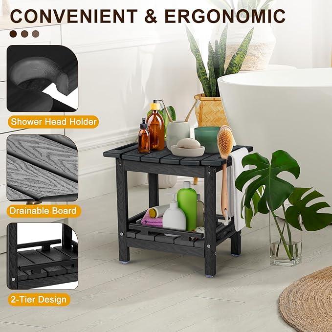 Nalone HDPE Shower Benches, Small Indoor/Outdoor Shower Seat with Storage & Handles, Ideal for Shaving Legs - ModernBath