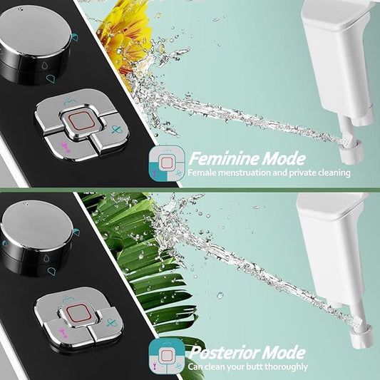 SAMODRA Bidet Attachment, Non-Electric Cold Water Bidet Toilet Seat Attachment with Pressure Controls, Retractable Self-Cleaning Dual Nozzles for Frontal & Rear Wash - Black - ModernBath