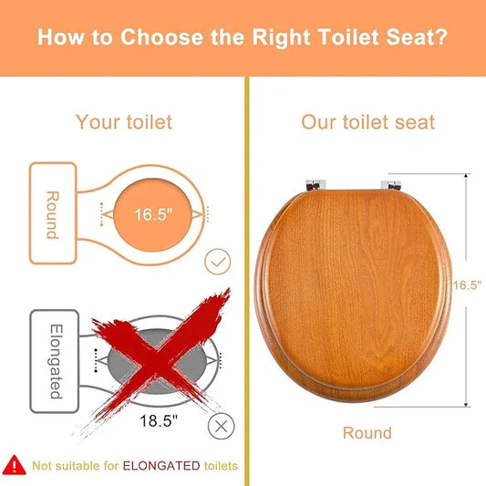 Angel Shield Durable Wood Veneer Natural Toilet Seat Metal Hinged Easy Clean Anti-scratch American Standard(Round,Wood Color) - ModernBath
