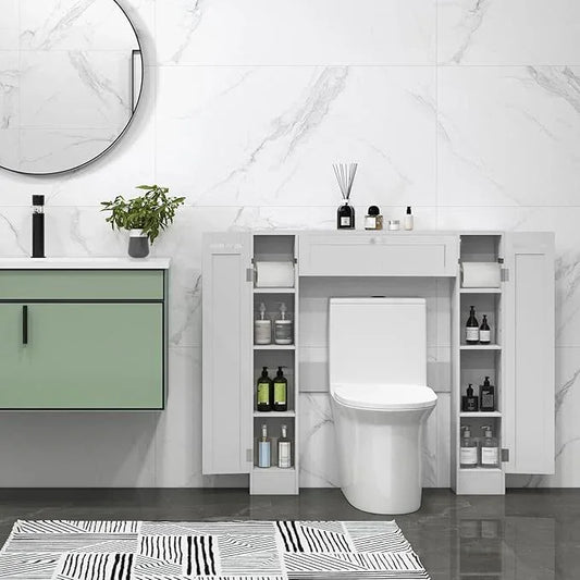 Tangkula Over The Toilet Storage Cabinet, Bathroom Space Saver Organizer with 2 Side Doors, Adjustable Shelves, Paper Holder, Freestanding Bathroom Cabinet Over Toilet for Small Space, Restroom, White - ModernBath