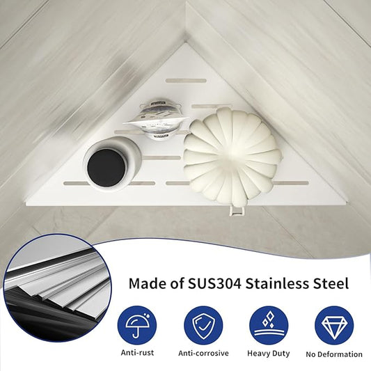 Corner Shower Shelf, 304 Stainless Steel with Slot Design for Bathroom Storage, Grout in Shelf for Tiled Wall (White, 10"-2 Pack)