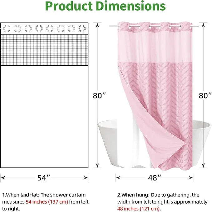 eachope Stall No Hook Boho Farmhouse Shower Curtain with Snap-in Fabric Liner set-54Wx80H(78H),Pink Tufted Chevron Striped Hotel Grade Cloth Shower Curtains for Bathroom,Water Repellent - ModernBath