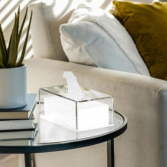 HIIMIEI Acrylic Tissue Box Cover, Rectangle Tissue Holder with Bottom Magnet, Modern Napkin Dispenser for Home Office Restaurant Clear - ModernBath