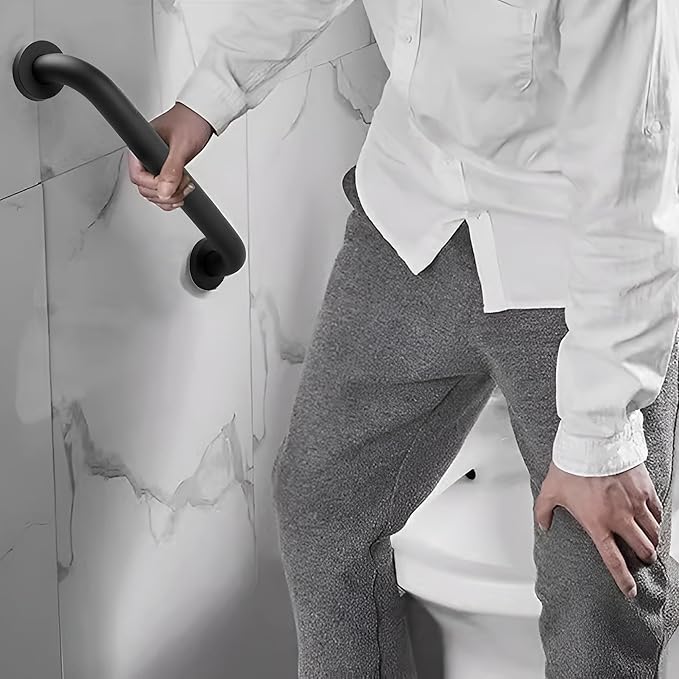 Rackickyer Shower Grab Bar, 2 Pack 24 Inch Black Bathroom Grab Bar, 1.25" Diameter 304 Stainless Steel Anti-Slip Grab Bars for Bathtubs and Showers, Handicap Shower Grab Bar for Seniors Elderly