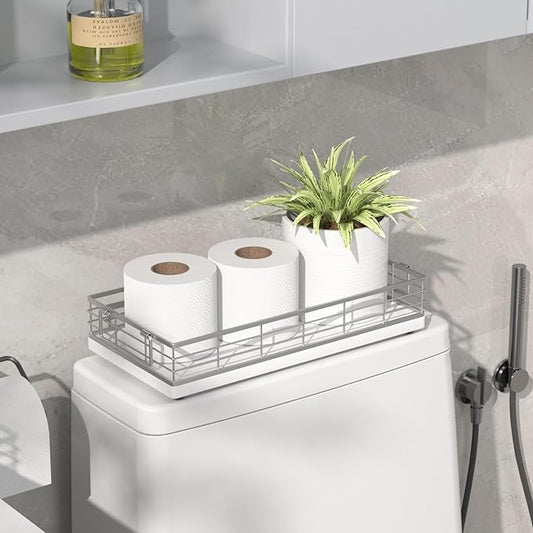 JNFUZ Toilet Paper Basket, 2PCS 13 Inch Bathroom Tank Tray Top of Toilet Storage Toiletries Organizer for Bathroom, Living Room and Kitchen
