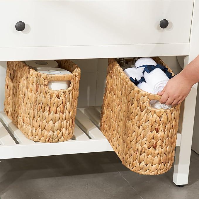 FairyHaus Wicker Toilet Paper Storage Basket with Buit-in Handles, 9 Rolls Natural Water Hyacinth Toilet Paper Holder Stand with Storage, Freestanding Handwoven Toilet Paper Holder Basket for Bathroom - ModernBath