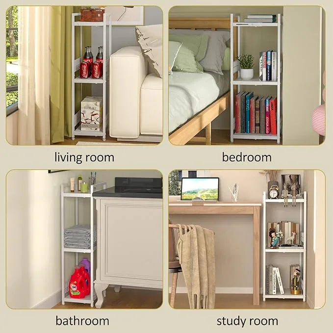 Expandable Slim Storage Shelf, 3 Tier Metal Shelving Unit for Bathroom Storage Organizer, Free-Standing Narrow Shelf, Open Floor Shelves for Small Spaces,Laundry,Bathroom,Kitchen, White - ModernBath