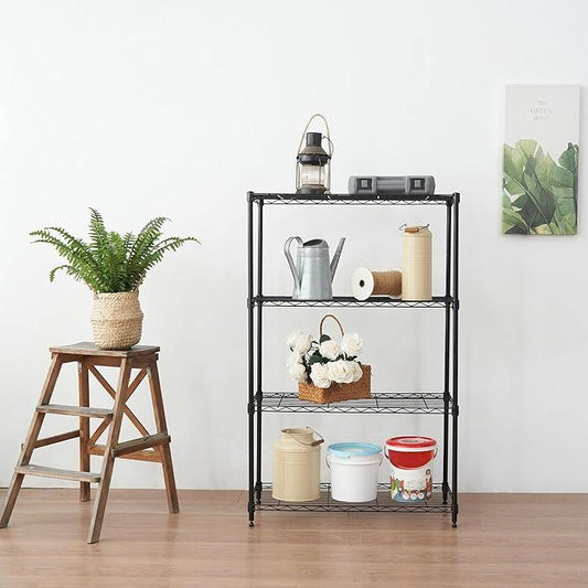 Displays By Jack 4 Tier Wire Shelving Unit Storage Rack, Metal Heavy Duty Utility Organization Units for Products Plant Standing Shelf, Pantry, Garage, Shelf Stand, Black, 14" W x 30" L X 48" H - ModernBath
