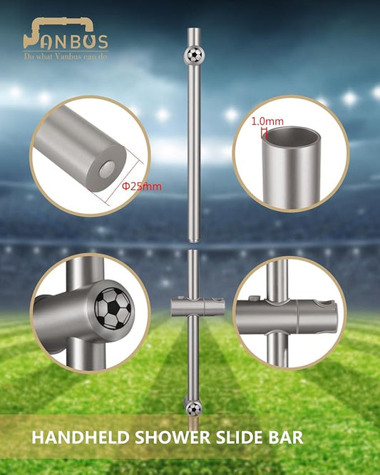 Vanbus Brushed Nickel Shower Slide Bar 32 Inch with Height/Angle Adjustable Handheld Shower head Holder, Bathroom SUS 304 Stainless Steel Wall-Mounted for Bath