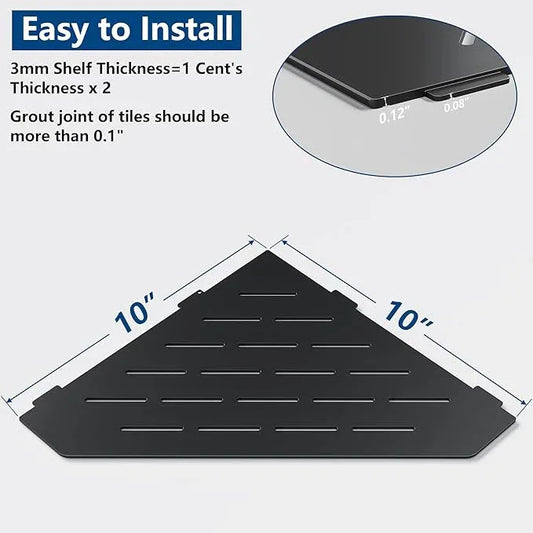 Matte Black Corner Shower Shelf, Floating Corner Shelves for Tile Wall, Tile Shower Shelf, 304 Stainless Steel Wall Storage Shelves for Bathroom, No Drilling, 10 Inch, 1 Pack - ModernBath