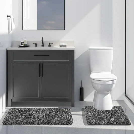 Yimobra Bath Rugs for Bathroom 32x20, Ultra Soft and Water Absorbent Bath Mats, Non Slip Plush Shower Rugs, Microfiber Thick Matts for Bathroom Floor/Tub, Machine Washable, Light Gray and Black Gray - ModernBath