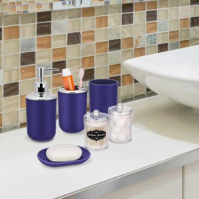 IMAVO Bathroom Accessories Set,Navy Blue Bathroom Set,9 Pieces Bathroom Accessory Set,Tray,Qtip Holders,Toilet Brush,Trash Can for Bathroom Décor and Home Gifts - ModernBath