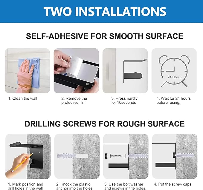 Adhesive Toilet Paper Holder with Phone Shelf Paper Tissue Holder Storage 304 Stainless Steel Wall Mounted Toilet Roll Holder Dispenser,Paper Holder with Shelf Bathroom Organizer White