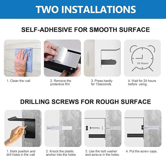 Adhesive Toilet Paper Holder with Phone Shelf Paper Tissue Holder Storage 304 Stainless Steel Wall Mounted Toilet Roll Holder Dispenser,Paper Holder with Shelf Bathroom Organizer White - ModernBath