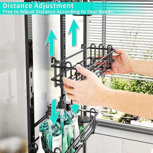HapiRm 4 Tier Over the Door Shower Caddy, Hanging Shower Caddy with 22 Hooks and 2 Toothbrush Holders, No Drilling Adjustable Hanging Bathroom Organizer - Black - ModernBath