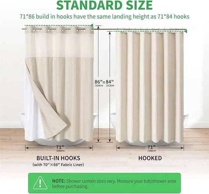 eachope Extra Long No Hooks Needed Linen Textured Shower Curtain with Snap-in Fabric Liner Set,Cream Hotel Luxury Decor Shower Curtains for Bathroom,Waterproof & Washable,71Wx86H - ModernBath