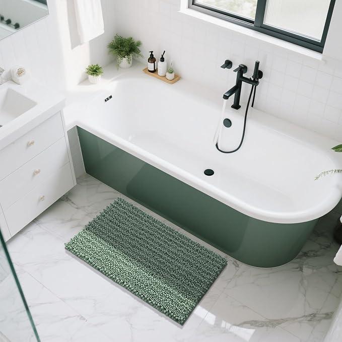 Yimobra Large Bathroom Rugs Non Slip Washable 36x24 Inch - Ultra Soft Absorbent Chenille Bath Mat, Quick Dry Shaggy Floor Carpet for Tub Shower, Green Home Decor Accessories - ModernBath