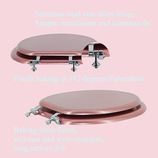 BLOFDE Elongated Toilet Seat Wood Toilet Seat Prevent Shifting with Zinc Alloy Hinges American Standard Size Toilet Seat Easy to Install also Easy to Clean (Elongated,Sparkling Queen Red) - ModernBath