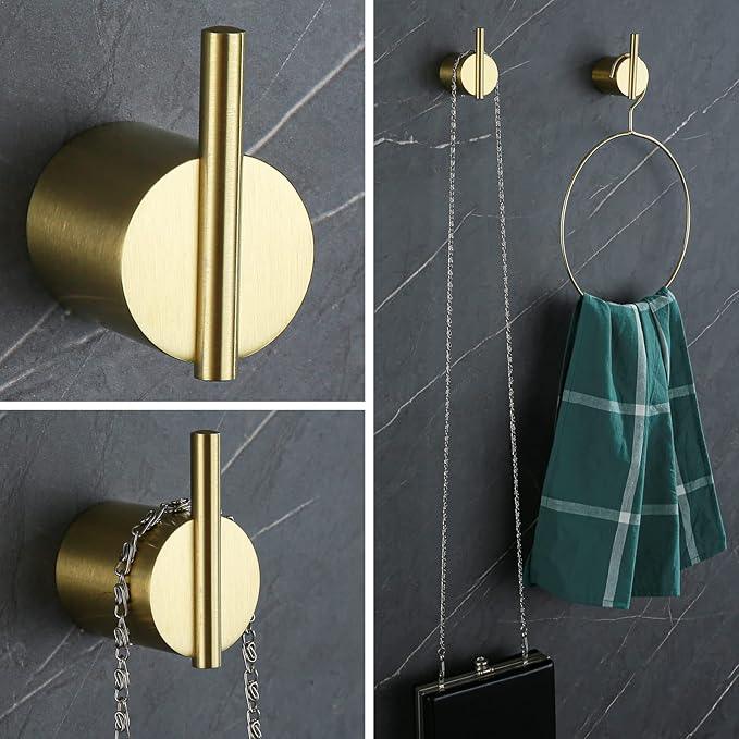 RANDOM Brushed Gold Towel Hook,Gold Hooks for Wall 304 Stainless Steel Towel Hooks for Bathrooms Kitchen Modern Towel Hook Wall Mounted Hand Towel Holder Coat Hooks 2 Pack.96068-8BG2 - ModernBath