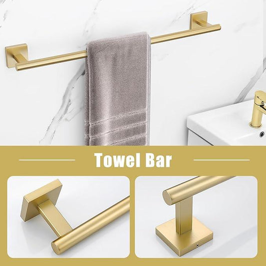 TNOMS Gold Towel Bar Set 5-Piece Brushed Gold Bathroom Hardware Accessories Set Include 23.6in Towel Bar Toilet Paper Holder Towel Ring Towel Hooks,Stainless Steel Towel Holder Set Wall-Mounted - ModernBath