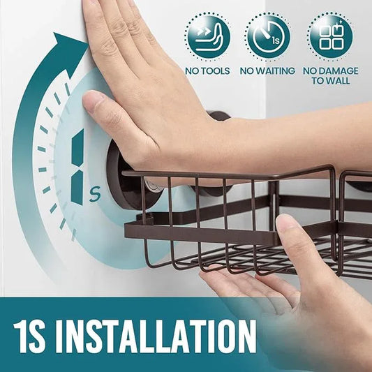 TAILI 2 Pack Powerful Suction Cup Shower Caddy Corner-adaptive, Stainless Steel Rustproof Shower Shelves with Hook, Drill-Free Wall Suction Baskets, Large Capacity Removable Bathroom Organizer, Brown - ModernBath