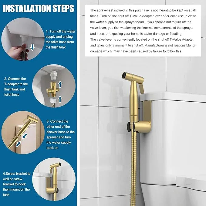 FREDI Bidet Sprayer for Toilet, Handheld Toilet Bidet Sprayer, Stainless Steel, Adjustable Water Pressure, Muslim Shower, Feminine Wash, Easy Installation (Brushed Gold) - ModernBath