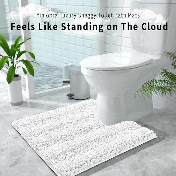 Yimobra Toilet Rugs U Shaped Washable 24 x 20, Non Slip and Super Absorbent Toilet Mat, Quick Dry, Ultra Luxury Microfiber Chenille Plush Fluffy Contour Bath Rugs for Toilet Base, White - ModernBath