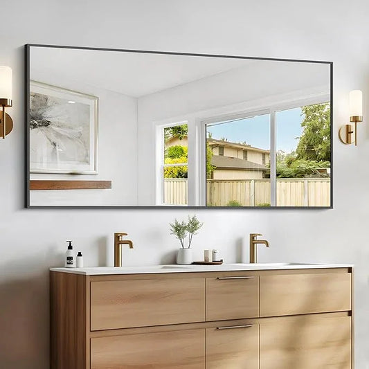 COFENY Black Bathroom Mirror for Wall, 60x30 Inch Rectangle Mirrors with Metal Frame, Modern Vanity Wall Mirror Decor for Bathroom Living Room, Entryway Hangs Horizontal or Vertical - ModernBath