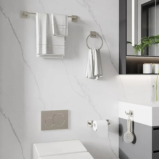 Ruacq 4pcs Bathroom Hardware Set-Toilet Paper Holder-Towel Ring -Towel Hooks for bathrooms-18 Inch Towel Bar Stainless Steel Wall Mounted, Bathroom Accessories Set (Brushed Nickel) - ModernBath