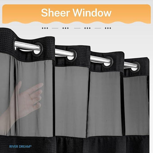 River Dream Stall Heavyweight No Hooks Required Dotted Waffle Weave Shower Curtain with Snap in Liner - 36W x 74H,Hotel Grade,Spa Like Bath Curtain,Graphite Black - ModernBath