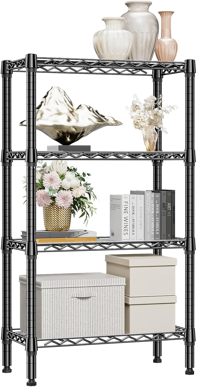 M MZG 1000 lbs 4 Tier Shelf Metal Storage Shelves Wire Rack Closet Organizers for Garage Kitchen Bathroom Laundry Black 11.8" D x 25.6" W x 45.5" H