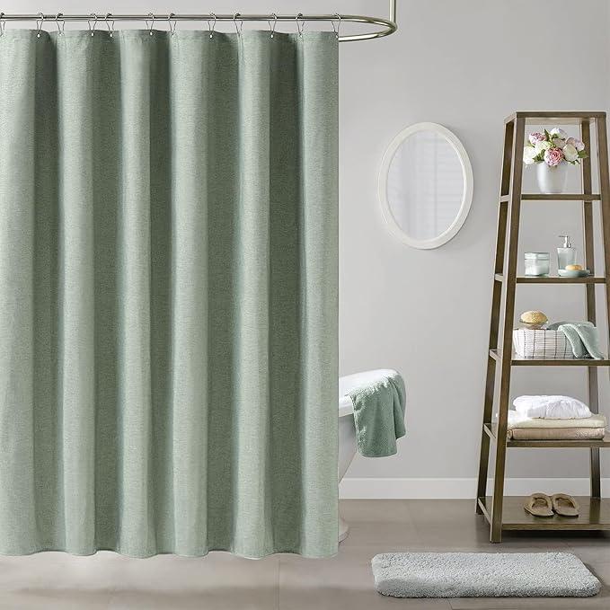 BTTN Stall Fabric Shower Curtain - 54x72 Inch Long Linen Textured Heavy Duty Shower Curtain Set with 10 Plastic Hooks, Hotel Spa Weighted Waterproof Neutral Bath Curtains for Bathroom - Sage Green - ModernBath