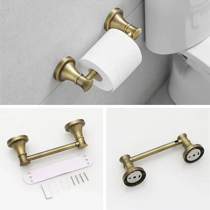 RUMOSE Toilet Paper Holder and Hand Towel Ring Antique Brass Wall Mount Bathroom Hardware Accessories 2 PCS Set Flexible Pivoting Toilet Tissue Roll Holder and Towel Hanger, Stainless Steel - ModernBath