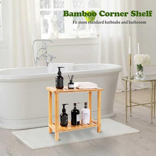 Bamboo Shower Bench Stool, Shower Stool for Inside Shower with Storage Shelf, Waterproof Shower Chair Spa Bath Seat, Bathroom Bench Seat for Adults for Indoor or Outdoor Use.