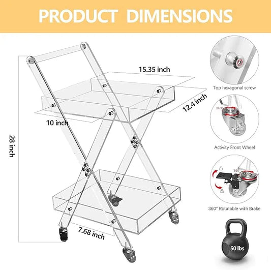 2-Tier Rolling Cart Storage Organizer, Acrylic Utility Cart with Wheels and Handle, for Kitchen, Bathroom, Balcony, Office - ModernBath
