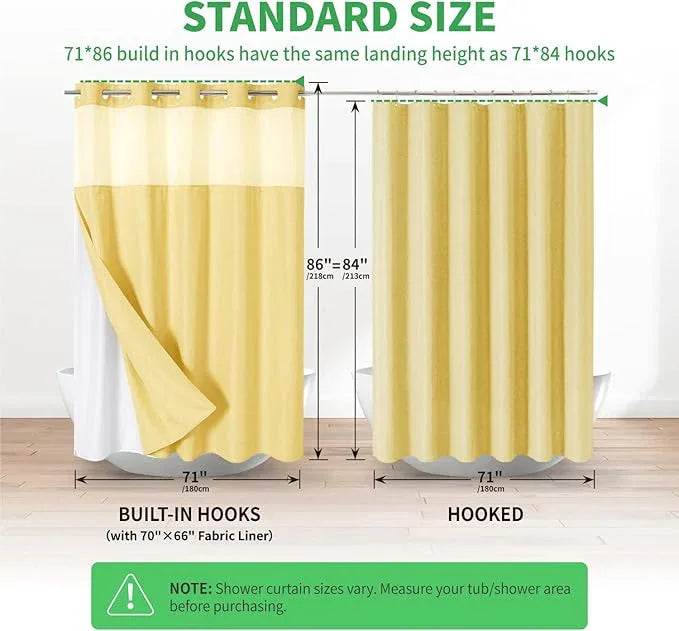 eachope Extra Long No Hooks Needed Linen Textured Shower Curtain with Snap-in Fabric Liner Set,White Hotel Luxury Decor Shower Curtains for Bathroom,Waterproof & Washable,71Wx86H,Gold - ModernBath