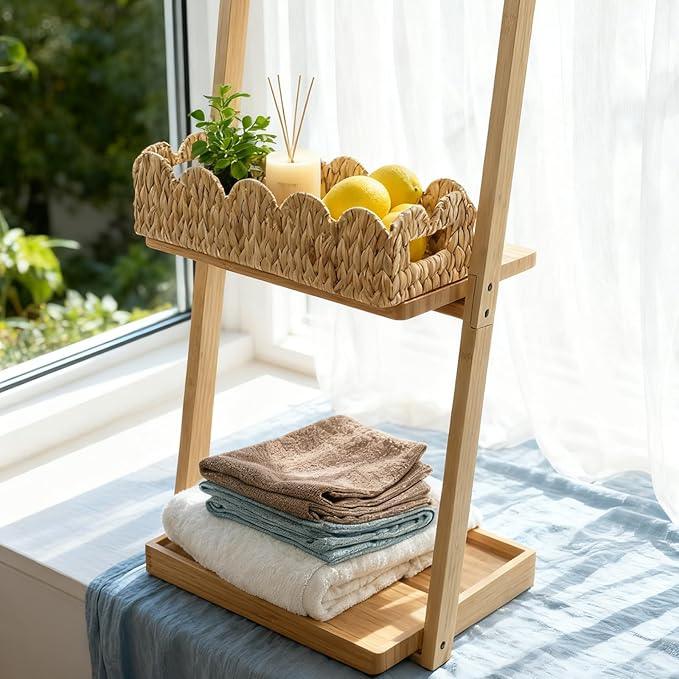 Natural Water Hyacinth Storage Organizer with Scalloped Edge for Bathroom - Holds Toilet Paper, Perfect for Countertop, Shelves, Bedroom & Living Room Decor - ModernBath