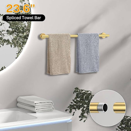 5-Piece Towel Bar Set Brushed Gold Bathroom Hardware Accessories Set Includes Multi-Purpose Toilet Paper Holder,Towel Holder Sets for Bathroom Stainless Steel Wall-Mounted 23.6in - ModernBath