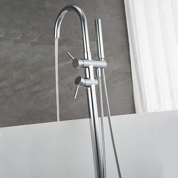 Freestanding Bathtub Faucet Tub Filler Faucets Chrome Floor Mounted Brass Bathroom Faucets with Handheld Shower - ModernBath