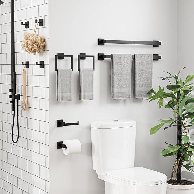 Bubxo 10-Pieces Matte Black Bathroom Accessories Set, 24 Inch Bathroom Hardware Set, SUS304 Stainless Steel Bath Towel Bar Set, Towel Racks for Bathroom Wall Mounted - ModernBath