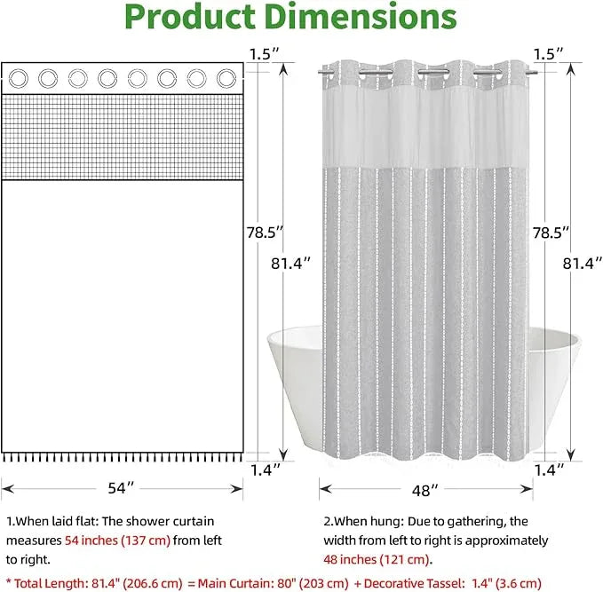 eachope No Hook Stall Shower Curtain with Snap-in Fabric Liner - 54x80 Heavy-Duty Linen Textured Striped Design,Narrow Rustic Modern Farmhouse Bohemian Bathroom Curtain,Water-Repellent,Grey/Gray - ModernBath