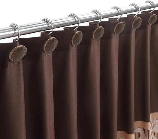BESTRIPES Shower Curtain Hooks Rings, Decorative Rust Proof Stainless Steel Glide Rollers Shower Hooks Rings for Bathroom Shower Rods Curtains, Set of 12, Brown - ModernBath