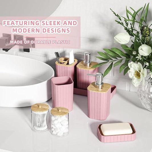 XLHOMO Bathroom Accessories Set - Elegant Pink Bathroom Set, 10PC Bathroom Accessory Set, Toilet Brush, Bathroom Trash Can - ModernBath