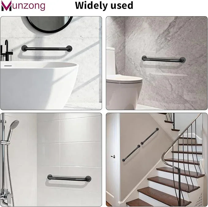 16 Inch Anti Slip Grab Bar for Shower, 2 Pack Munzong Oil Rubbed Black Bathroom Grab Bar, Knurled Handicap Balance Bar,Safety Hand Rail Support Elderly Senior - ModernBath