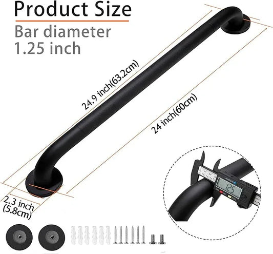 Rackickyer Shower Grab Bar, 2 Pack 24 Inch Black Bathroom Grab Bar, 1.25" Diameter 304 Stainless Steel Anti-Slip Grab Bars for Bathtubs and Showers, Handicap Shower Grab Bar for Seniors Elderly - ModernBath