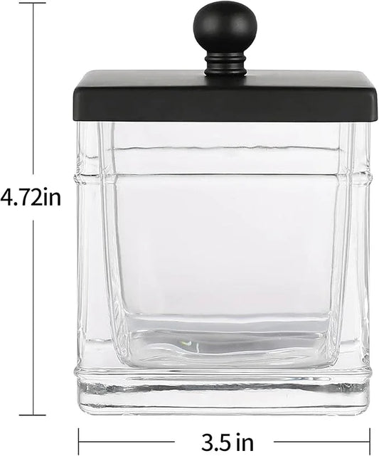 Indecor Home Glass Cotton Jar Holder 2 Pack– Matte Black Lid, Elegant Bathroom Storage Canister for Qtips, Cotton Balls, Floss, Makeup Organizer, Vanity & Bathroom Organization - ModernBath