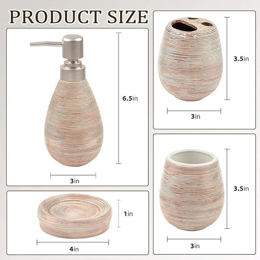 CERBIOR Bathroom Accessories Set,4 Pcs Ceramic Bathroom Decor Accessory,Includes Toothbrush Holder, Toothbrush Cup, Soap Dish for Decorative Countertop and Housewarming Gift(Brown 4pcs) - ModernBath