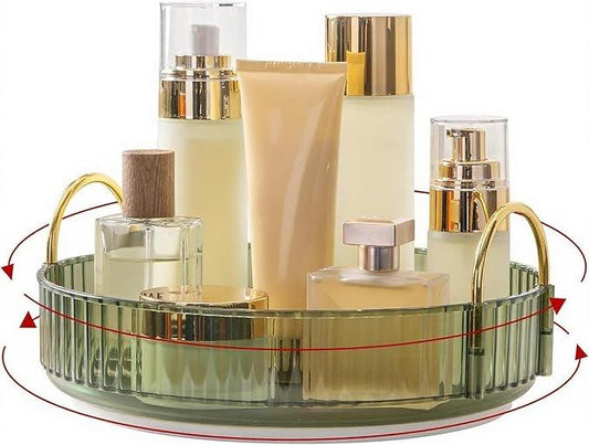 INVSSENE 360° Rotating Makeup Organizer, Bathroom Make Up Spinning Holder Rack, Large Capacity Cosmetics Storage Vanity Shelf Countertop, Fits Cosmetics, Perfume, Skincare, Lipsticks(1 Tier, Green) - ModernBath
